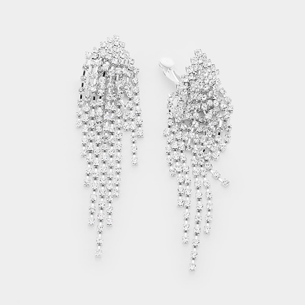 CLIP ON Rhinestone Pave Tassel Competition Earrings