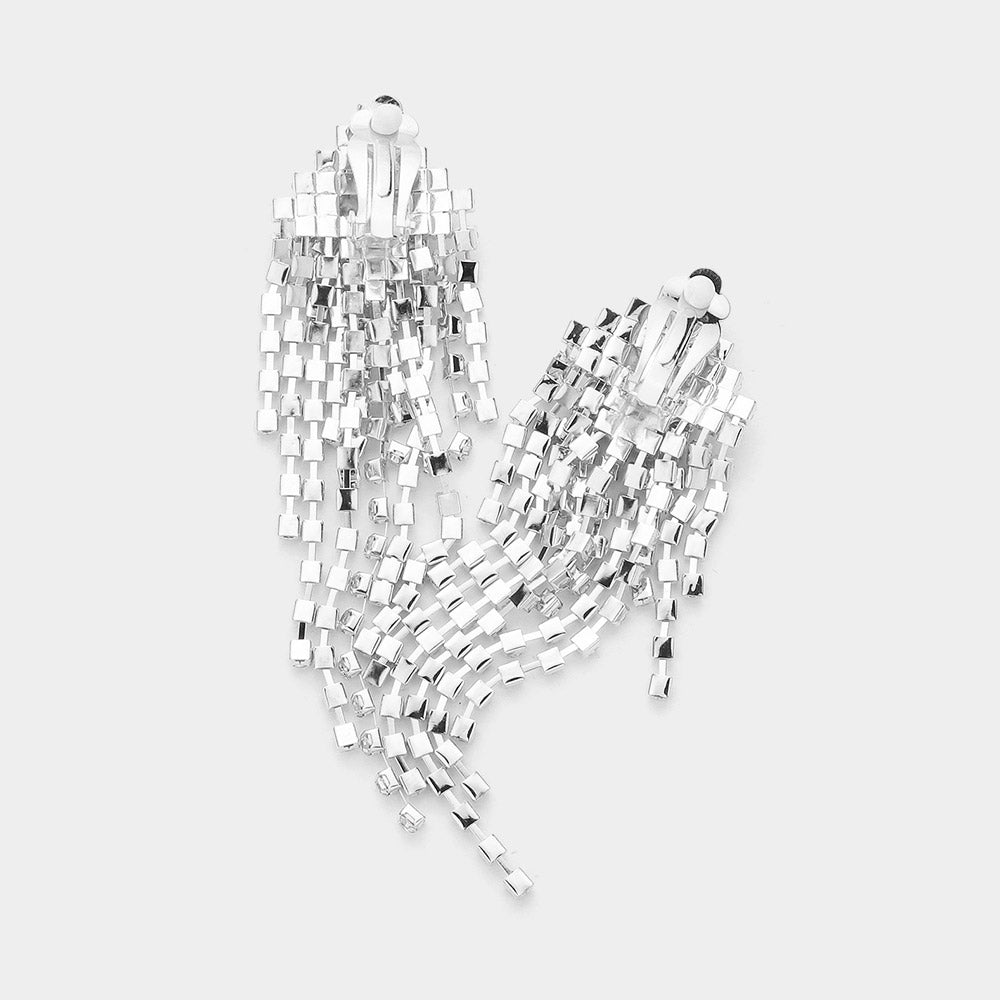 CLIP ON Rhinestone Pave Tassel Competition Earrings