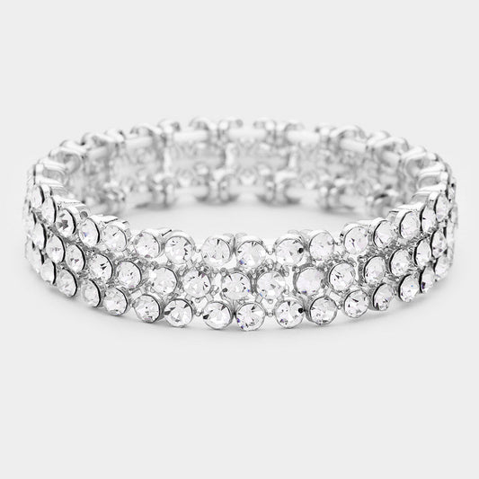 Circular Rhinestone Statement Stretch Bikini Competition Bracelet
