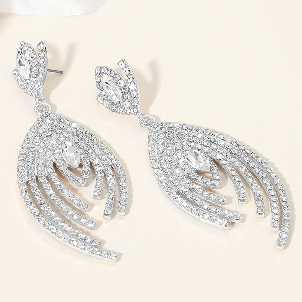 Marquise Stone Pointed Rhinestone Peacock Dangle Bikini Competition Earrings