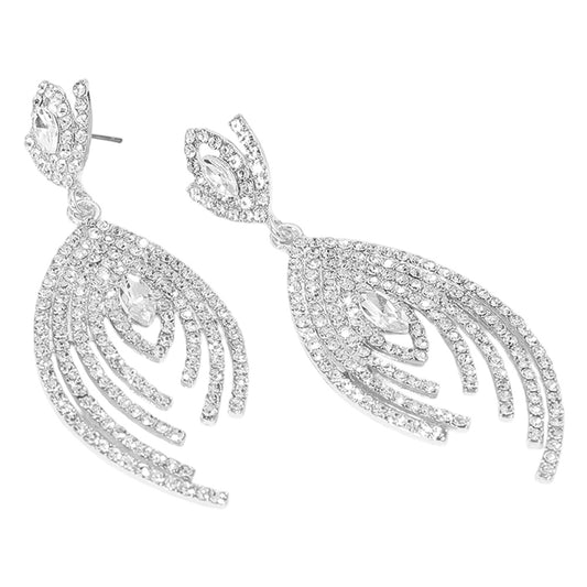 Marquise Stone Pointed Rhinestone Peacock Dangle Bikini Competition Earrings