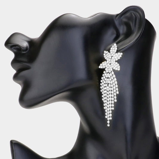 Rhinestone Flower Fringe Bikini Competition Earrings