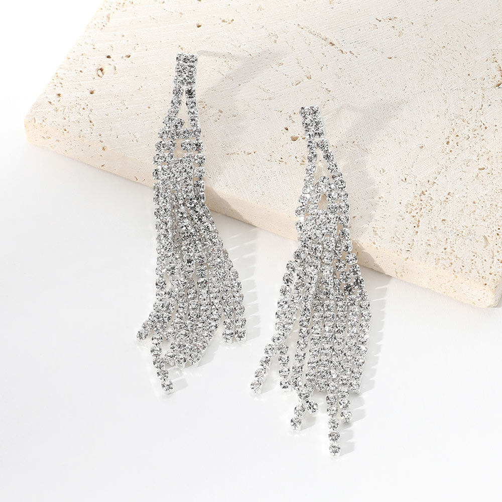 Simple Rhinestone Tassel Bikini Competition Earrings