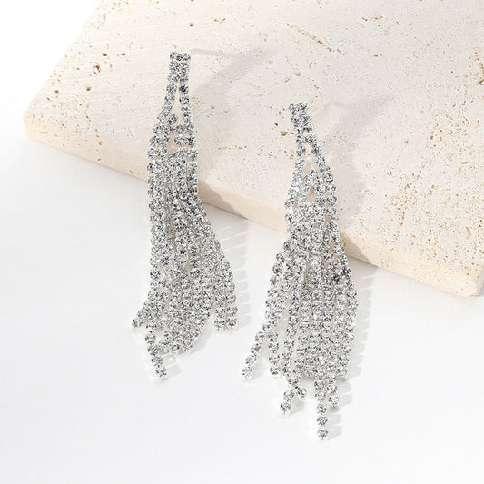 Simple Rhinestone Tassel Bikini Competition Earrings