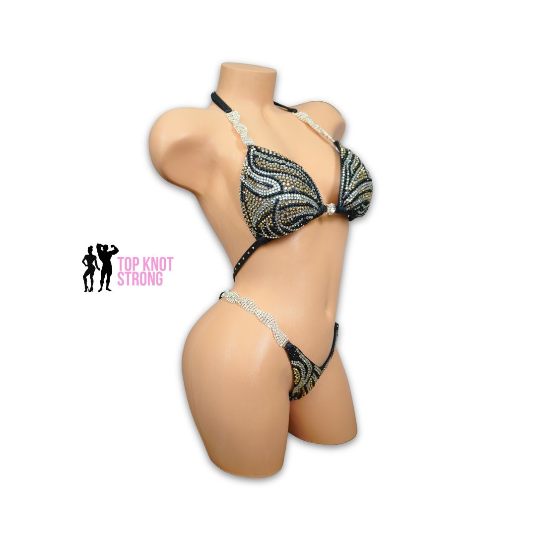 Golden Temptress Black Figure Physique Bodybuilding Competition Suit