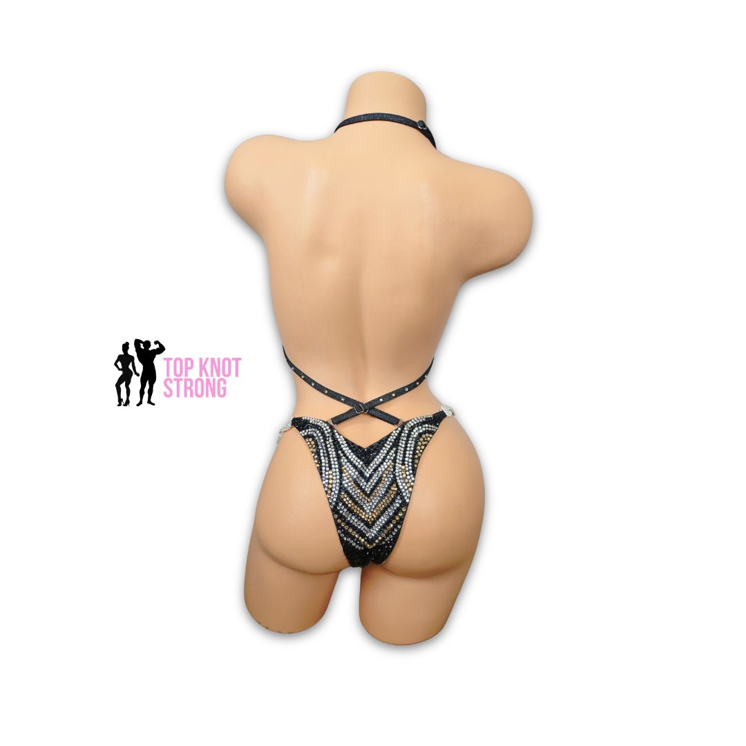 Golden Temptress Black Figure Physique Bodybuilding Competition Suit