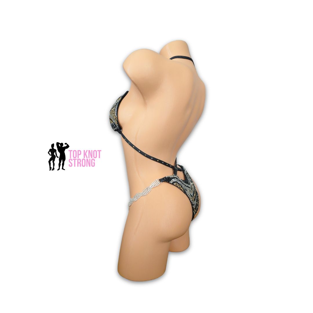 Golden Temptress Black Figure Physique Bodybuilding Competition Suit