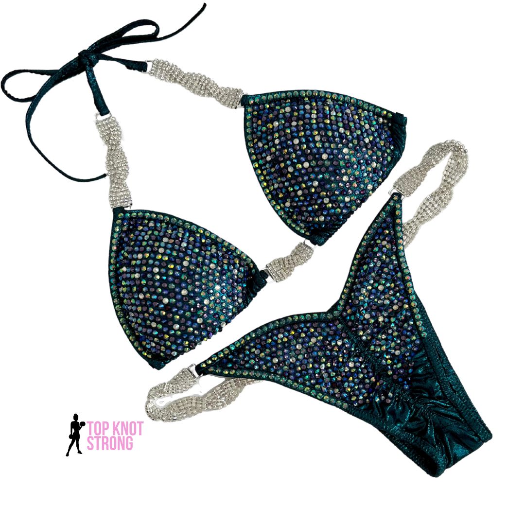 Midnight Shimmer Teal Bikini Competition Suit