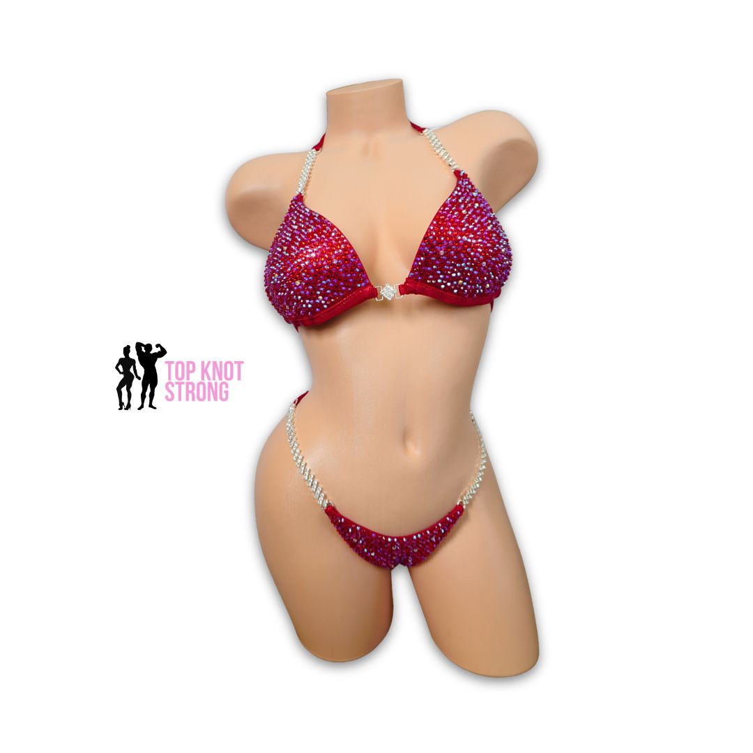 Radiant Scarlet Red Crystal Bikini Competition Suit