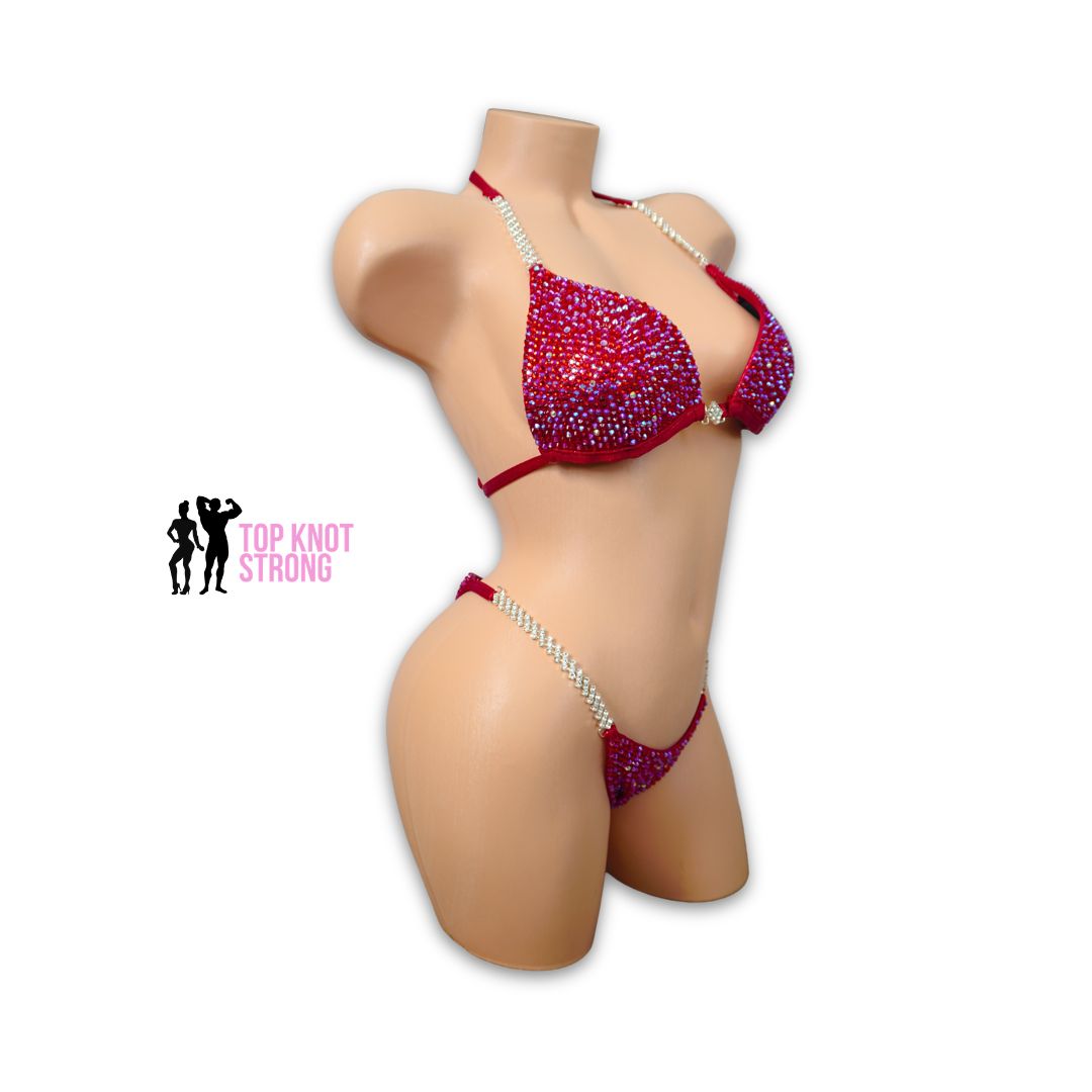Radiant Scarlet Red Crystal Bikini Competition Suit