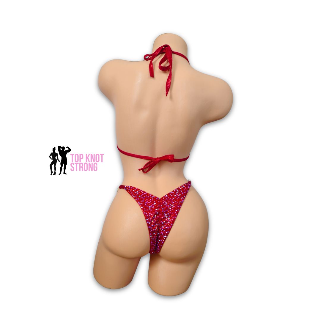 Radiant Scarlet Red Crystal Bikini Competition Suit