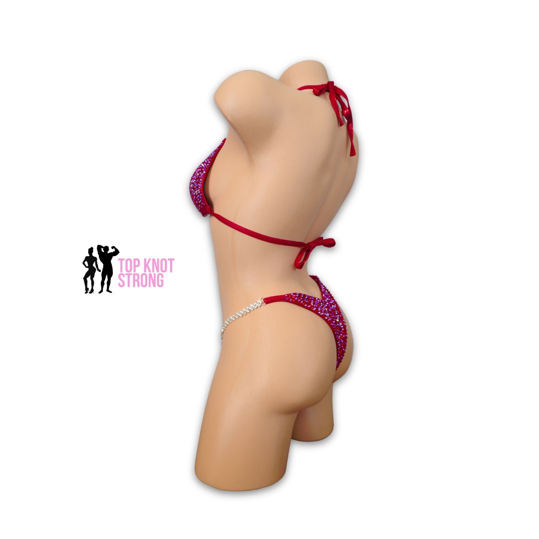 Radiant Scarlet Red Crystal Bikini Competition Suit