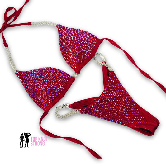 Radiant Scarlet Red Crystal Bikini Competition Suit