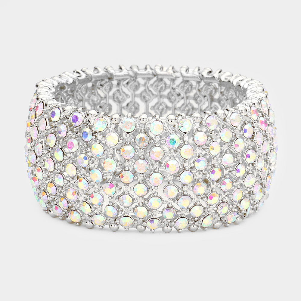 Round Rhinestone Crystal AB Stretch Bikini Competition Bracelet