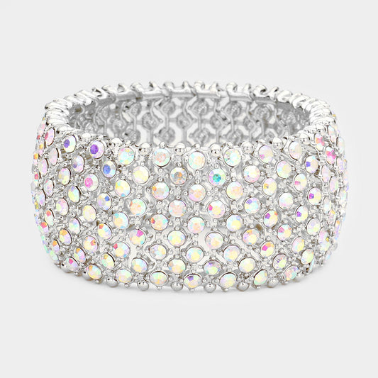 Round Rhinestone Crystal AB Stretch Bikini Competition Bracelet