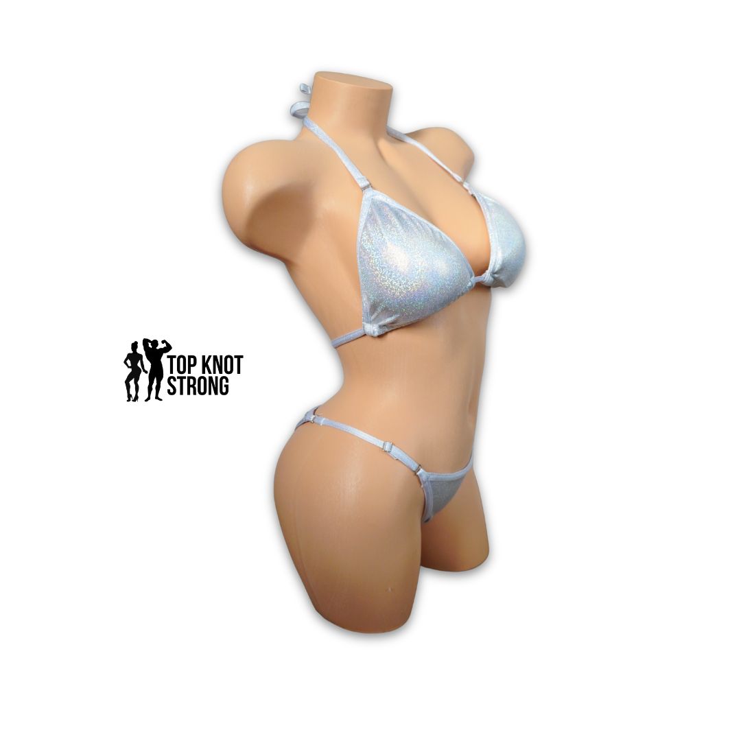 RTS: White Silver Fit Model Bikini Competition Suit