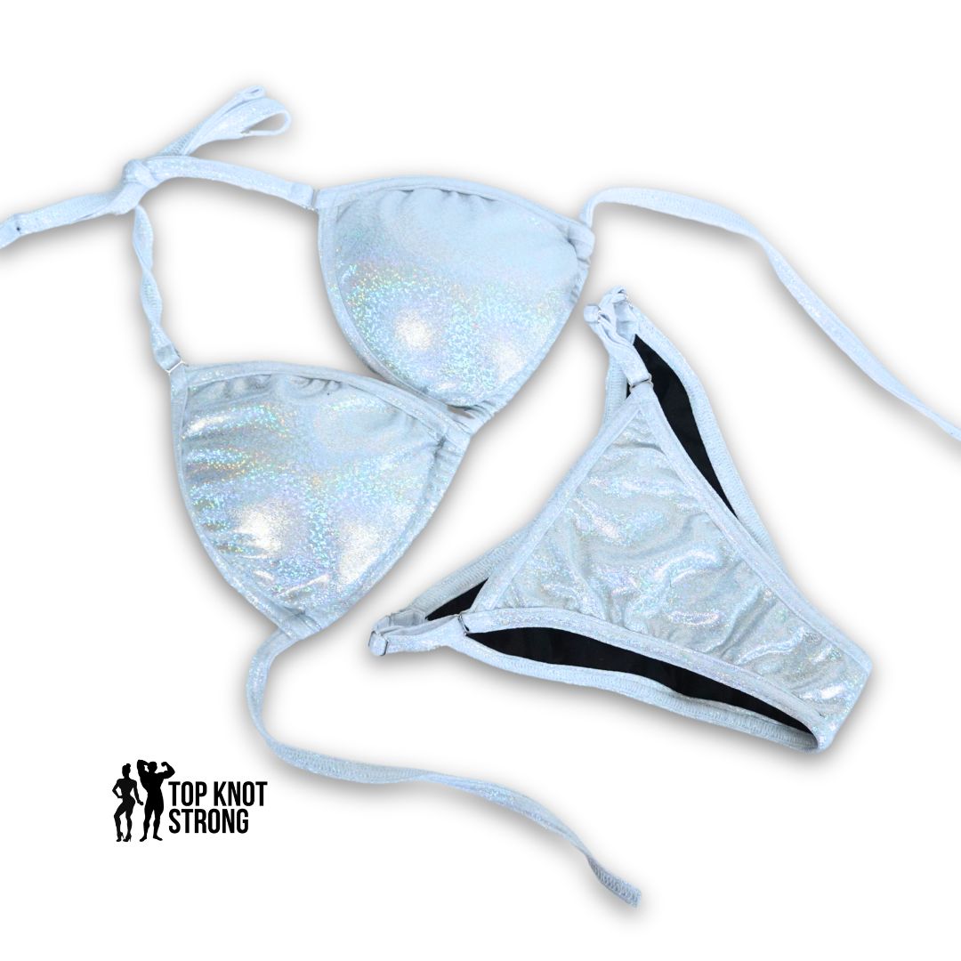 RTS: White Silver Fit Model Bikini Competition Suit
