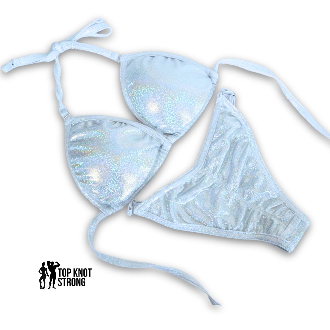RTS: White Silver Fit Model Bikini Competition Suit