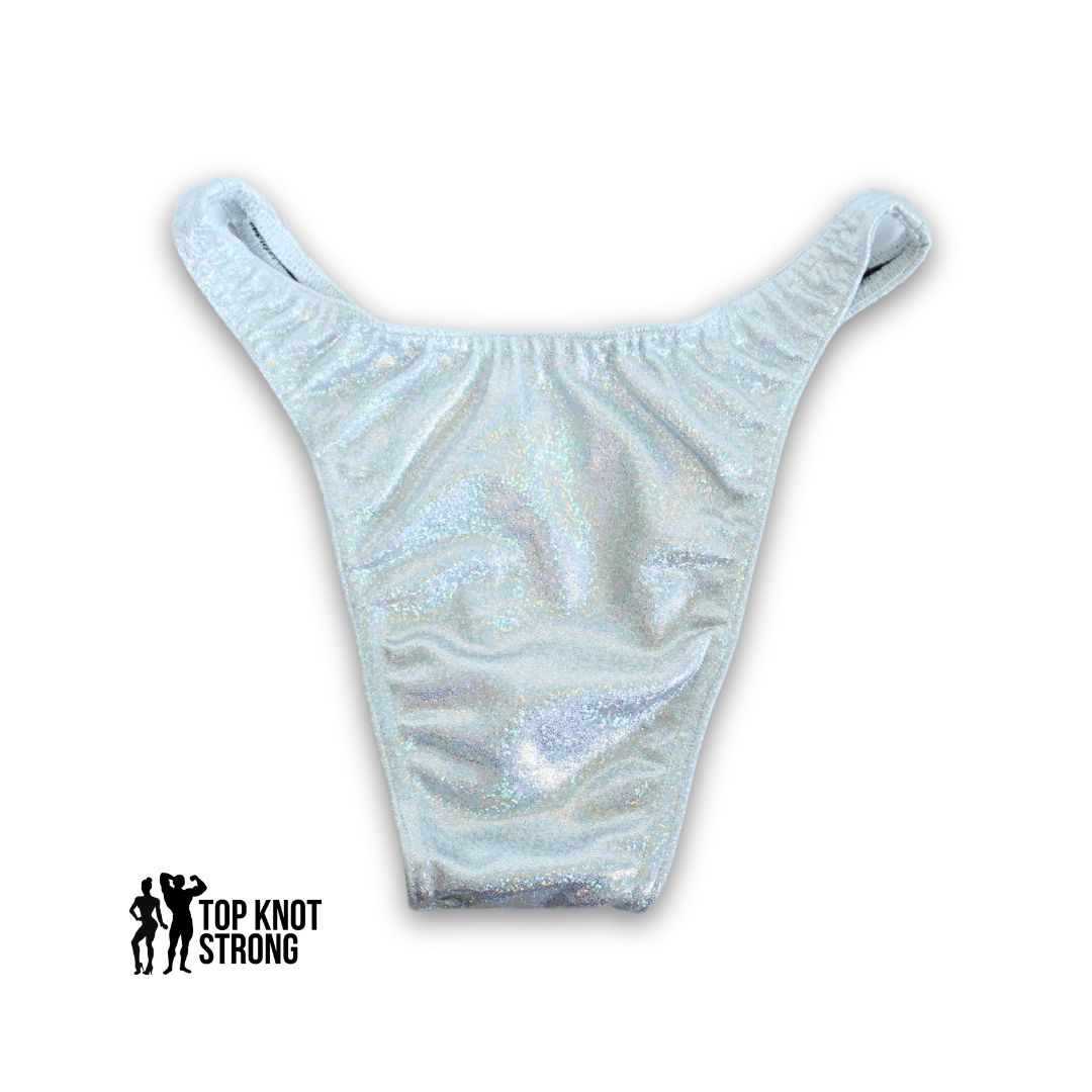 RTS: White Silver Men's Bodybuilding Posing Trunks