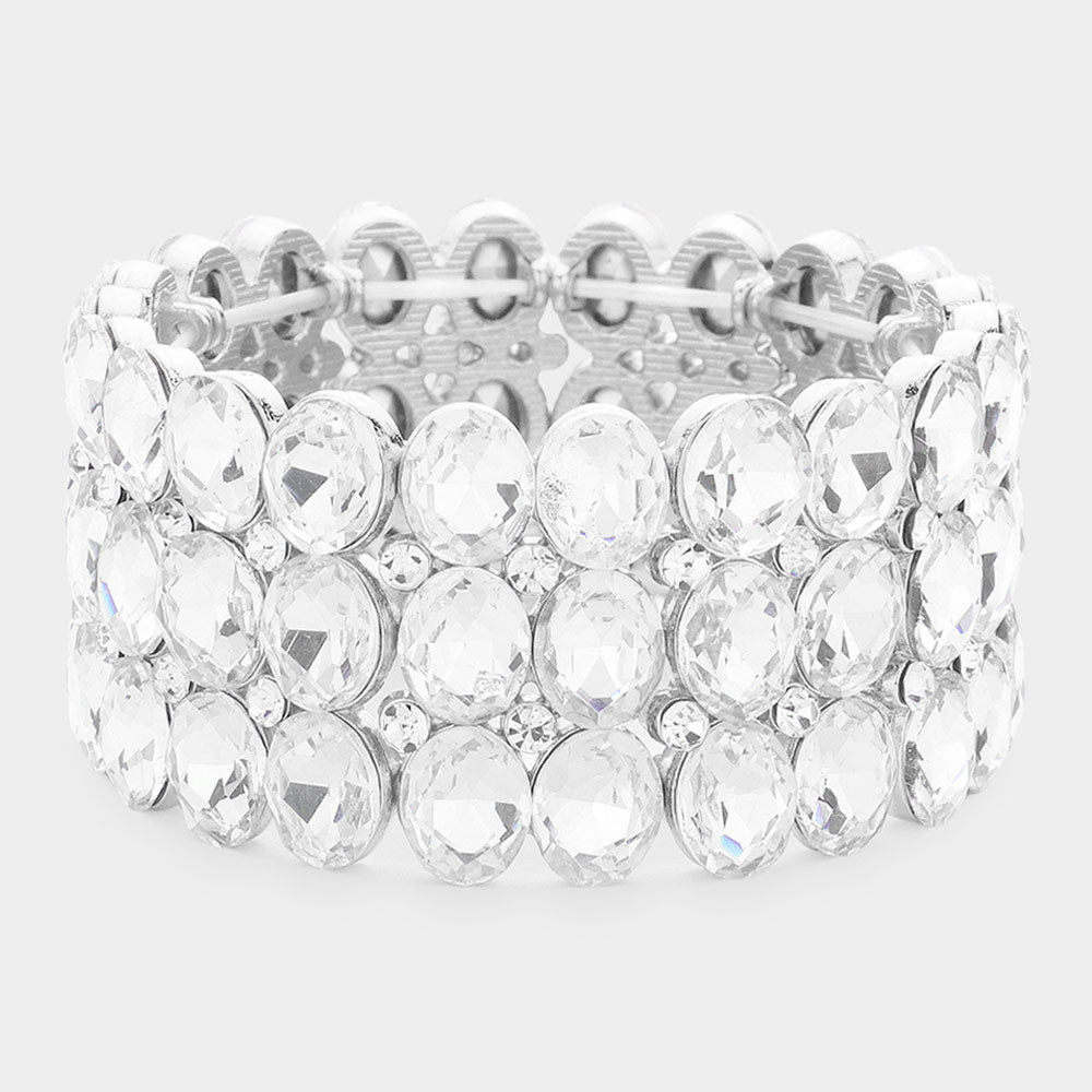 Oval Stone Cluster Stretch Bikini Competition Bracelet