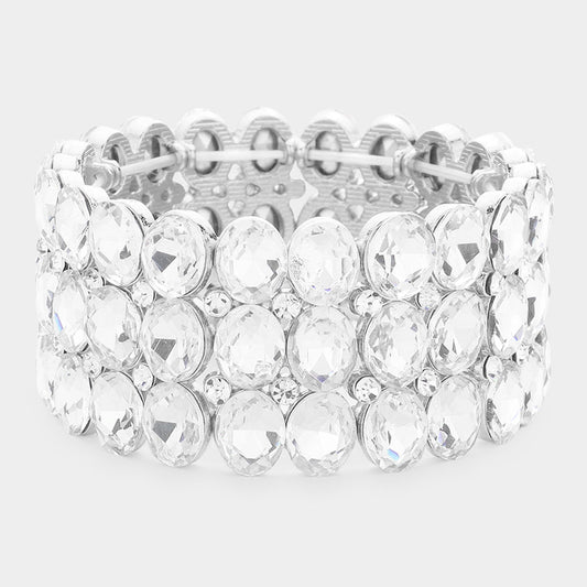 Oval Stone Cluster Stretch Bikini Competition Bracelet
