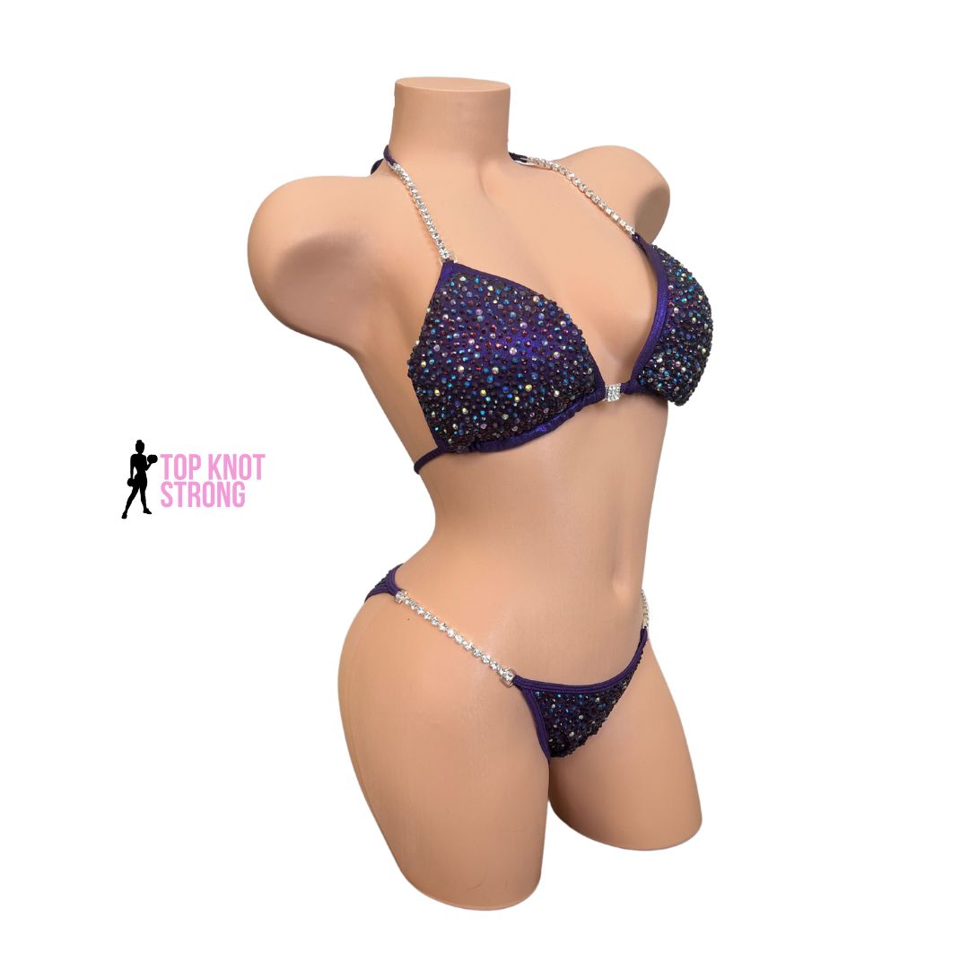 Deep Purple Galaxy Crystal Bikini Competition Suit