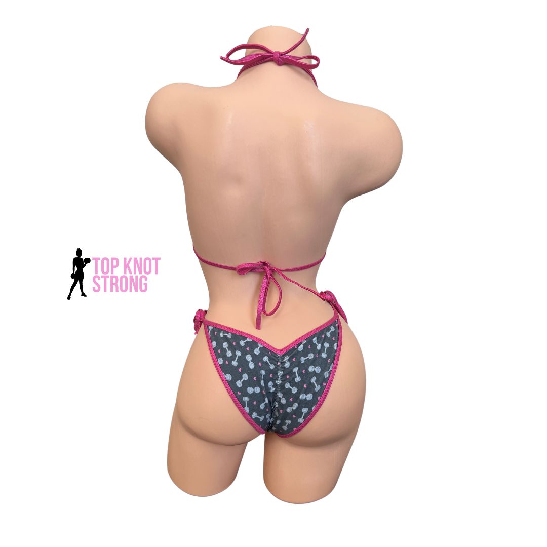 SIGNATURE Dumbbell Print Pink Bikini Posing Practice Suit