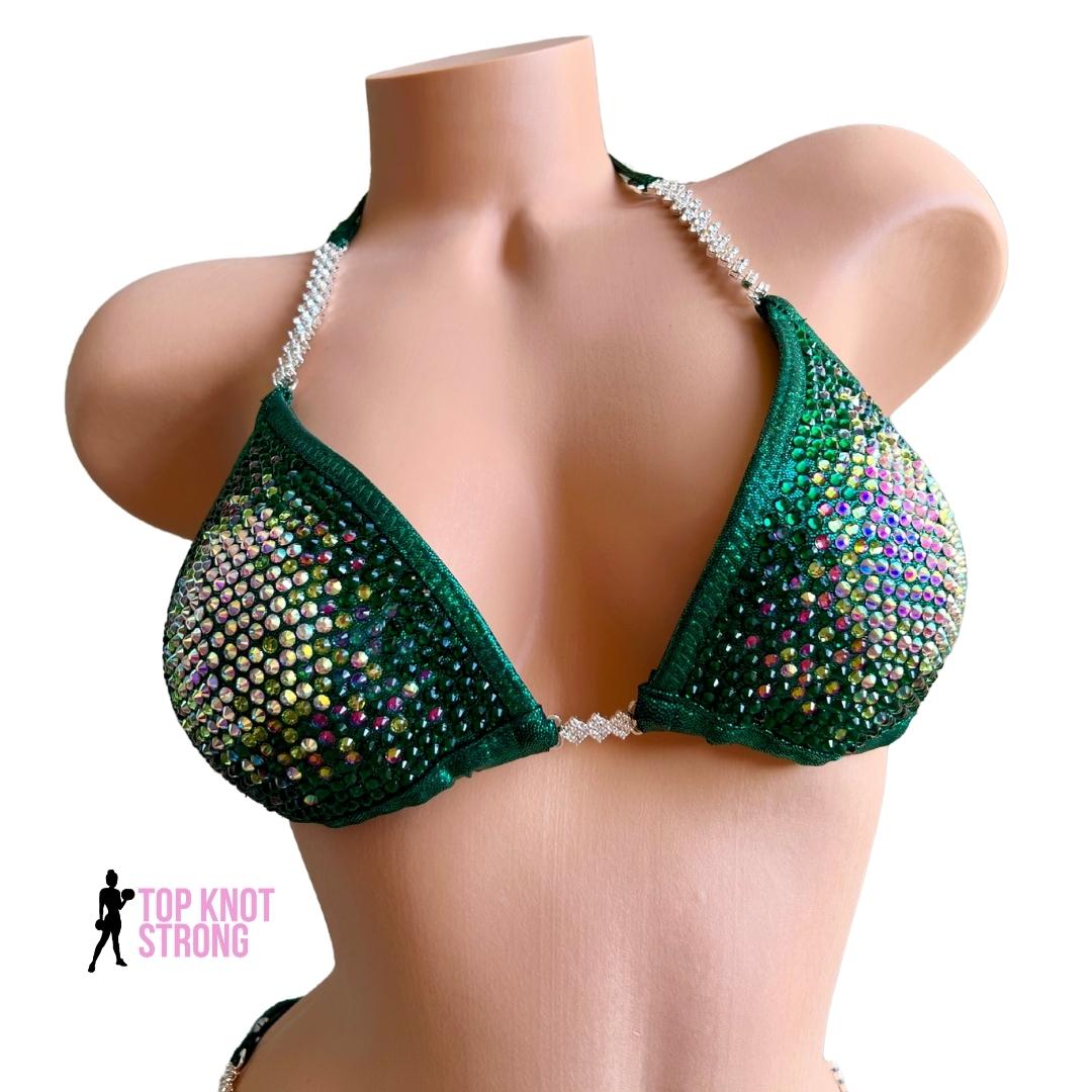 Emerald Green Ombre Crystal Bikini Competition Suit