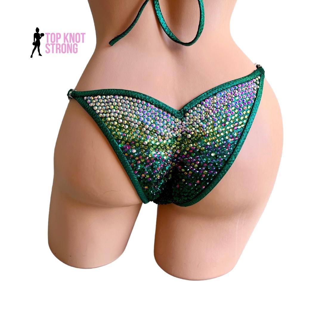 Emerald Green Ombre Crystal Bikini Competition Suit