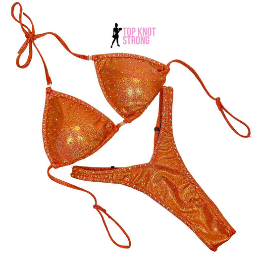 Tangerine Orange Figure Physique Posing Practice Suit with Crystals
