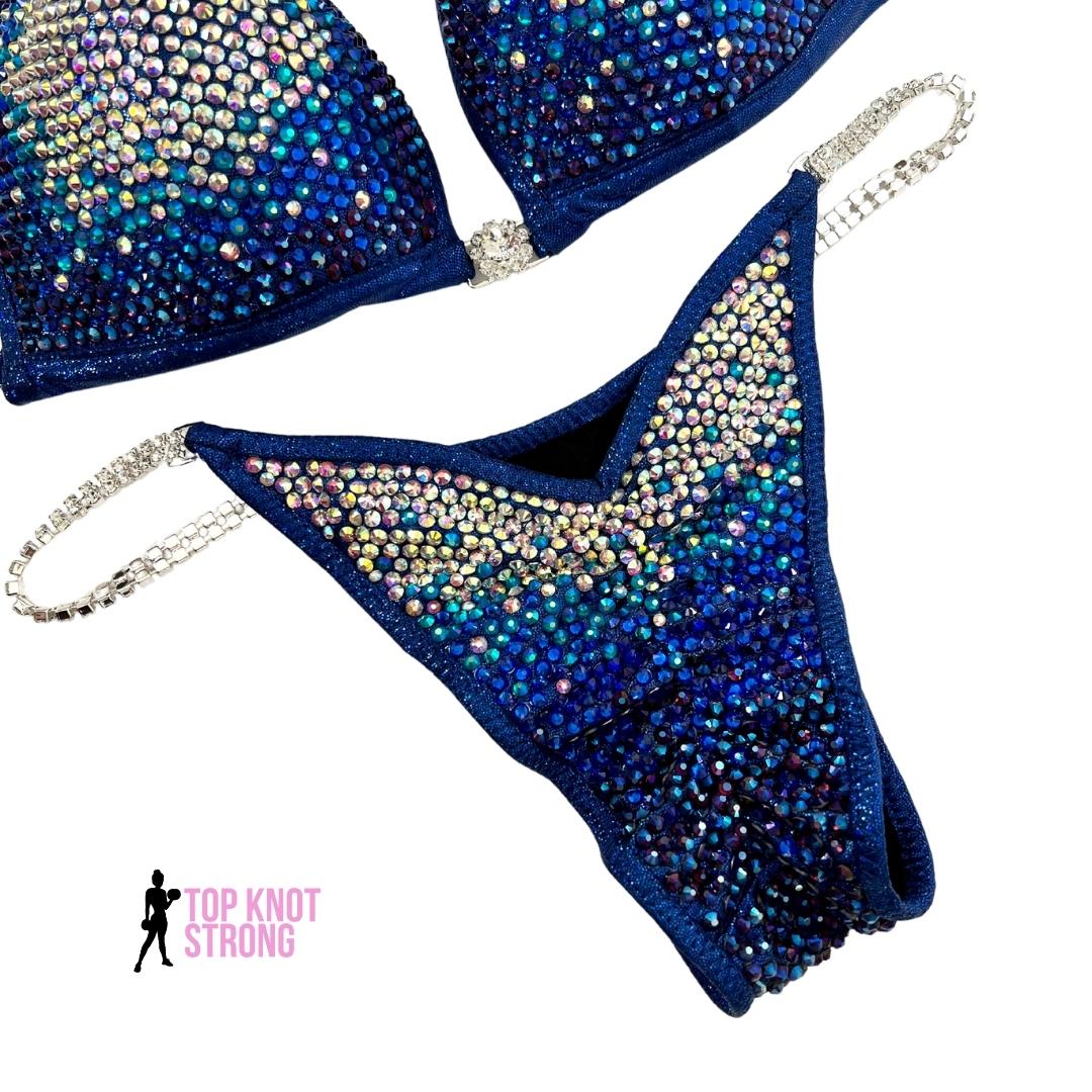 Sapphire Waves Navy Blue Crystal Bikini Competition Suit