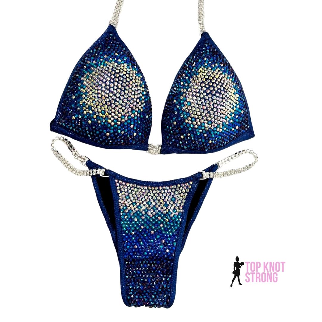 Sapphire Waves Navy Blue Crystal Bikini Competition Suit
