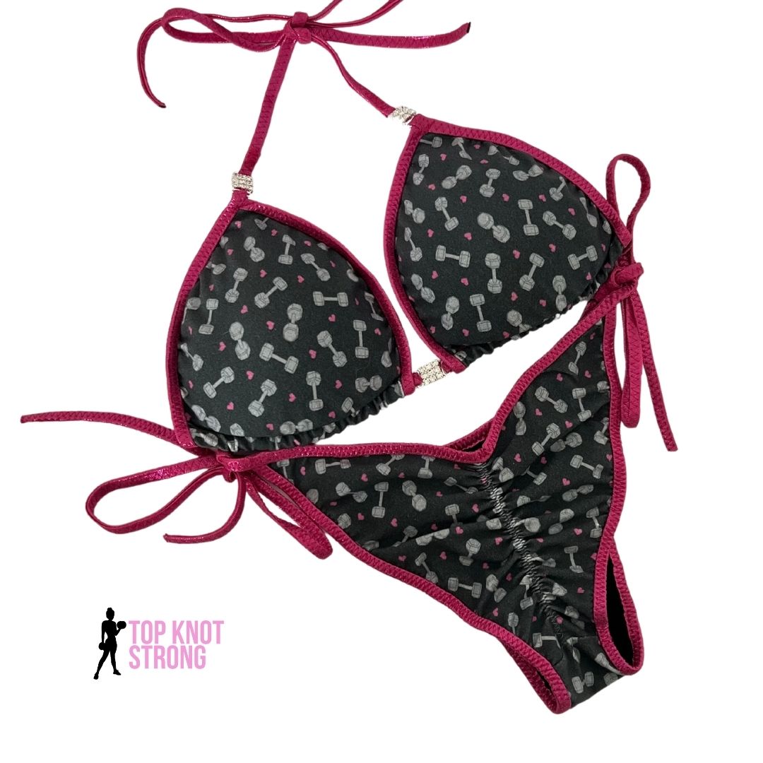 Signature Dumbbell Print Pink Bikini Posing Practice Suit
