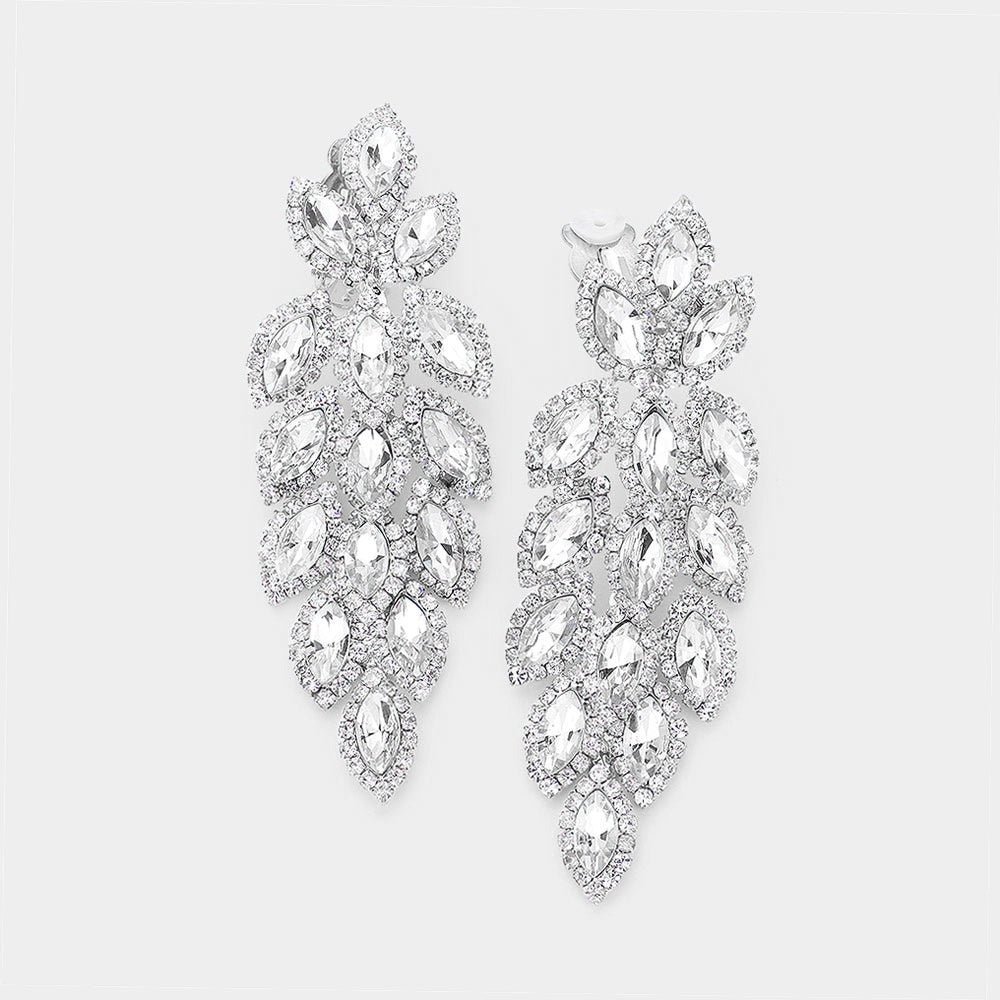 CLIP ON - Crystal Oval Cluster Vine Competition Earrings
