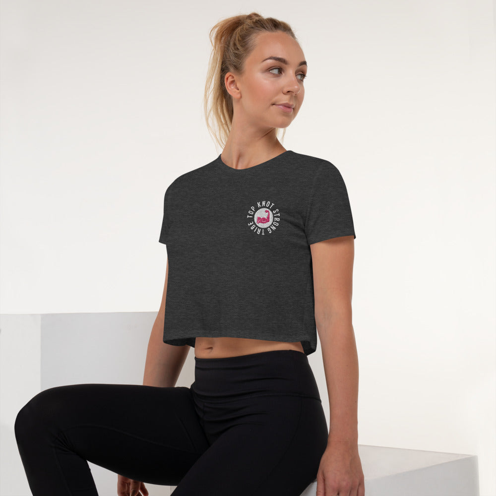 Top Knot Strong Tribe Embroidered Crop Tee | Gym Cropped T Shirt